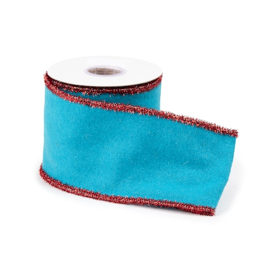 4" x 5yd. Blue Wool & Red Tinsel Wired Ribbon, 2ct. By Melrose | Michaels®